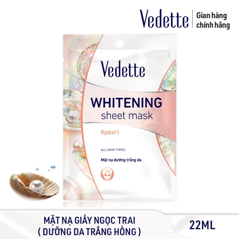 Mặt nạ giấy trắng hồng tự nhiên Ngọc Trai Vedette Whitening Sheet Mask - Pearl 22ml cao cấp
