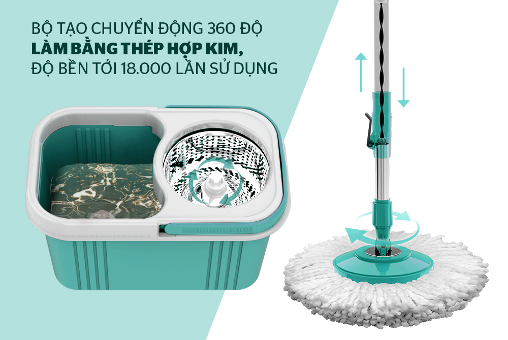 BỘ LAU NHÀ XOAY 360 ĐỘ SUNHOUSE KS-CL350PO - Cây lau nhà KS-CL350PB - Chổi lau nhà bảo hành 6 tháng