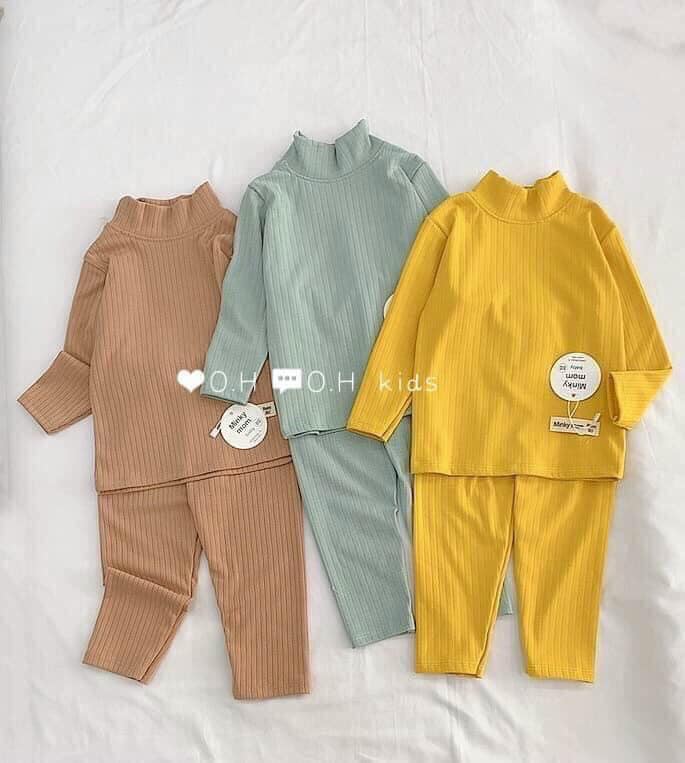 Bộ len gân MINKY MOM cổ 3cm cho bé