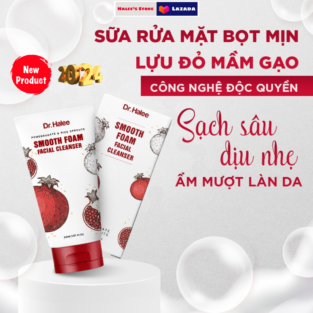 Sữa rửa mặt Lựu đỏ Mầm gạo Dr.Halee 30ml