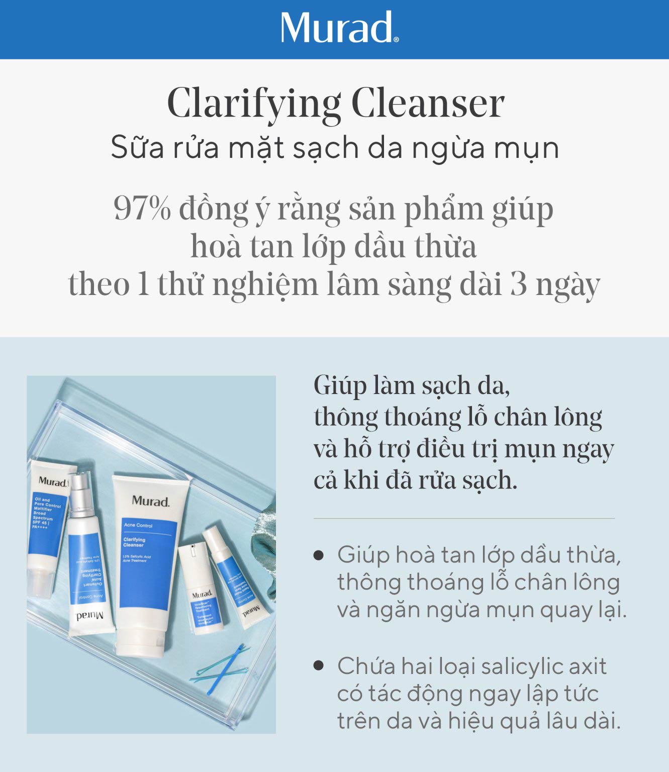 (Travel Size) Sữa Rửa Mặt Sạch Da Ngừa Mụn - MURAD CLARIFYING CLEANSER 60ML