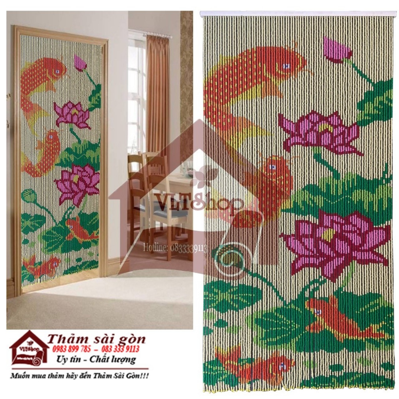 Màn Hạt Nhựa Cá - Hoa Sen Rèm Hạt Nhựa Mành Hạt Nhựa.