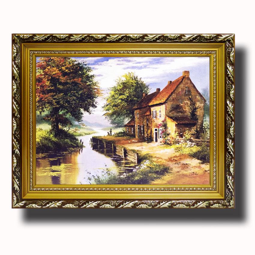 Tranh treo tường - Ngôi nhà bên sông 16 - Tranh Minh Hiền (KHUNG GỖ - 60 x 70cm)