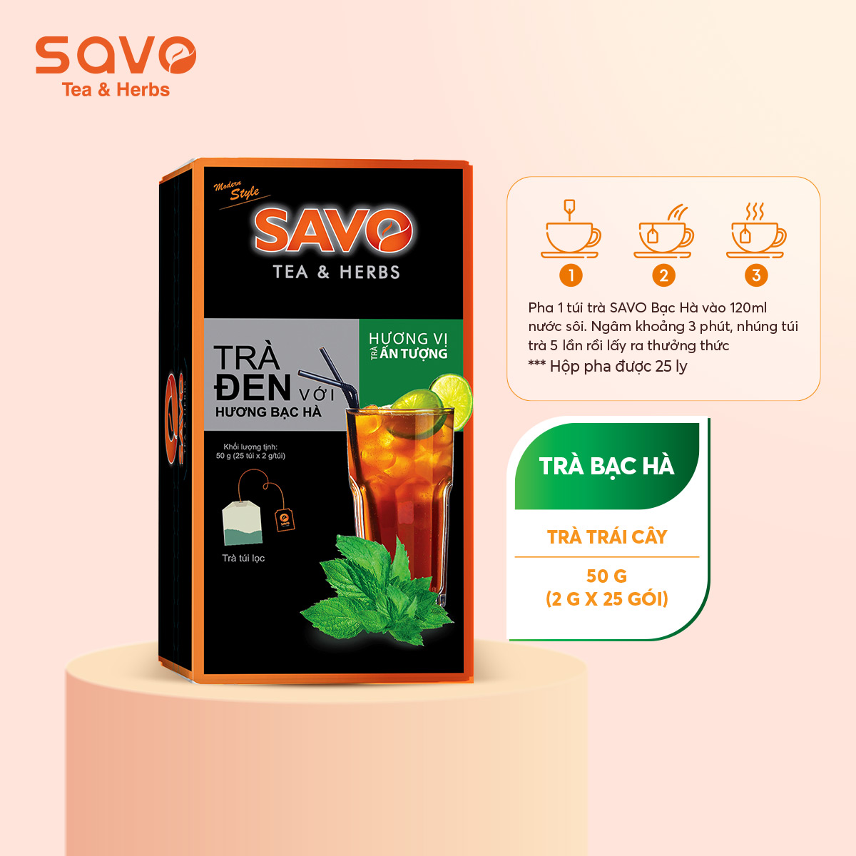 [HCM]Trà SAVO Bạc Hà (Mint Tea) - Hộp 25 Gói x 2g