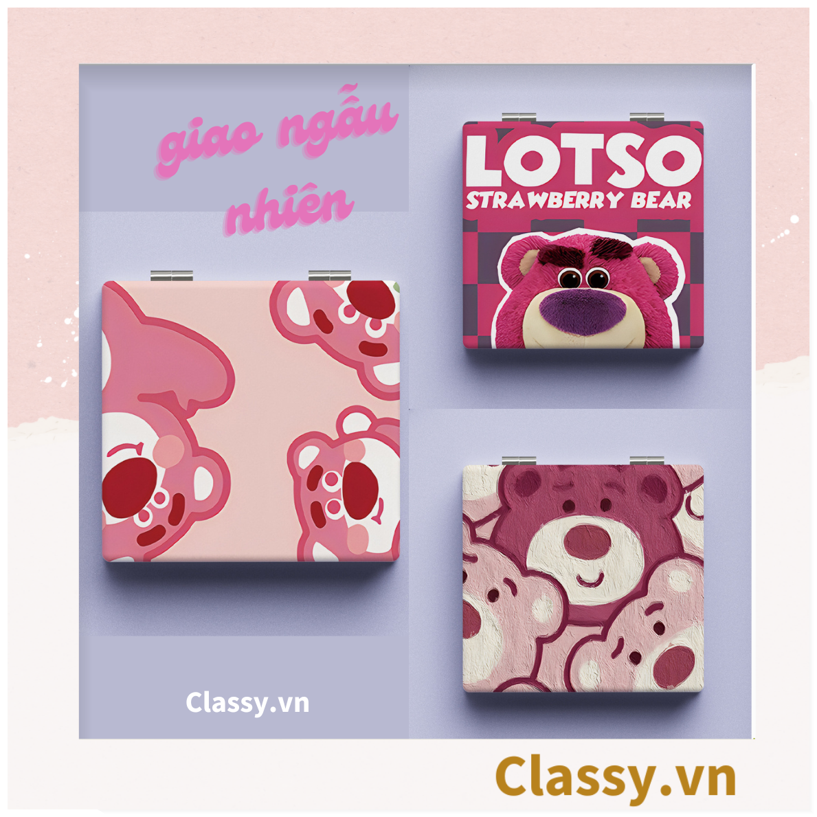 Classy Gương trang điểm cầm tay mini 2 mặt bỏ túi, Gương cầm tay mini Hàn Quốc siêu cute, Gương hoạt hình PK570
