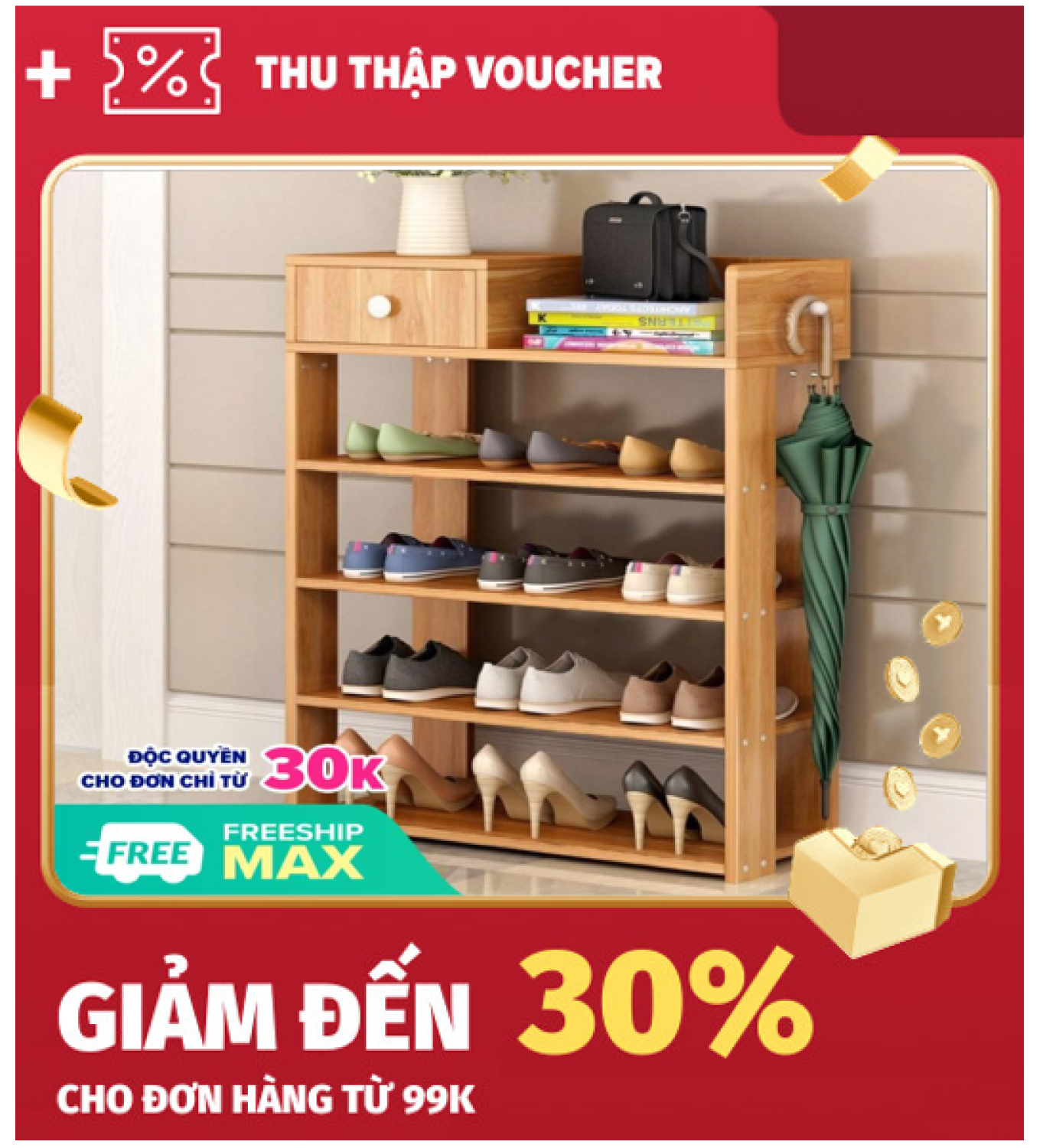 [HCM] Kệ để giày dép 5 tầng bằng gỗ MDF
