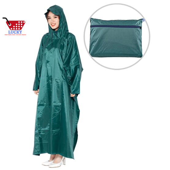 Áo mưa cánh dơi vải dù 1m4 cao cấp- xanh rêu