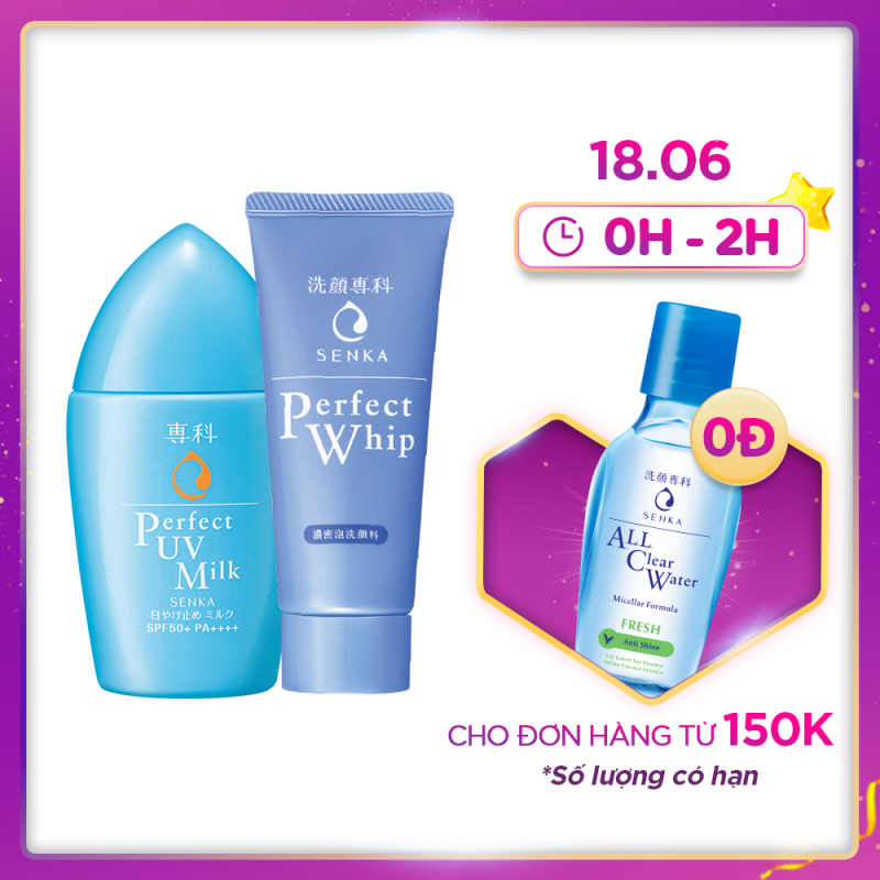 Bộ Kem Chống Nắng Dạng Sữa Senka Perfect UV Milk và Sữa rửa mặt tạo bọt giá rẻ