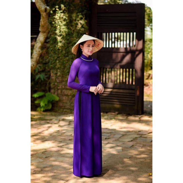 Áo dài trơn truyền thống màu Tím huế 4 tà kèm quần 2 lớp, Lụa chiffon dày dặn, co giãn 4 chiều giá rẻ tận xưởng Áo dài Ngọc Trang