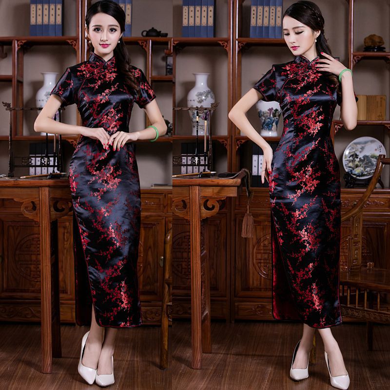 +“”：》？ váy nghi lễ mới, váy dài tay ngắn cổ điển, trang phục chúc mừng, cắt băng khánh thành, catwalk, sườn xám dài s-xxl