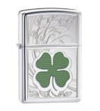 Bật Lửa Zippo Cỏ 4 Lá May Mắn (Bạc)