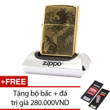 Vỏ Hộp Quẹt Bật Lửa zippo khắc rồng vàng + Tặng bộ bấc và đá