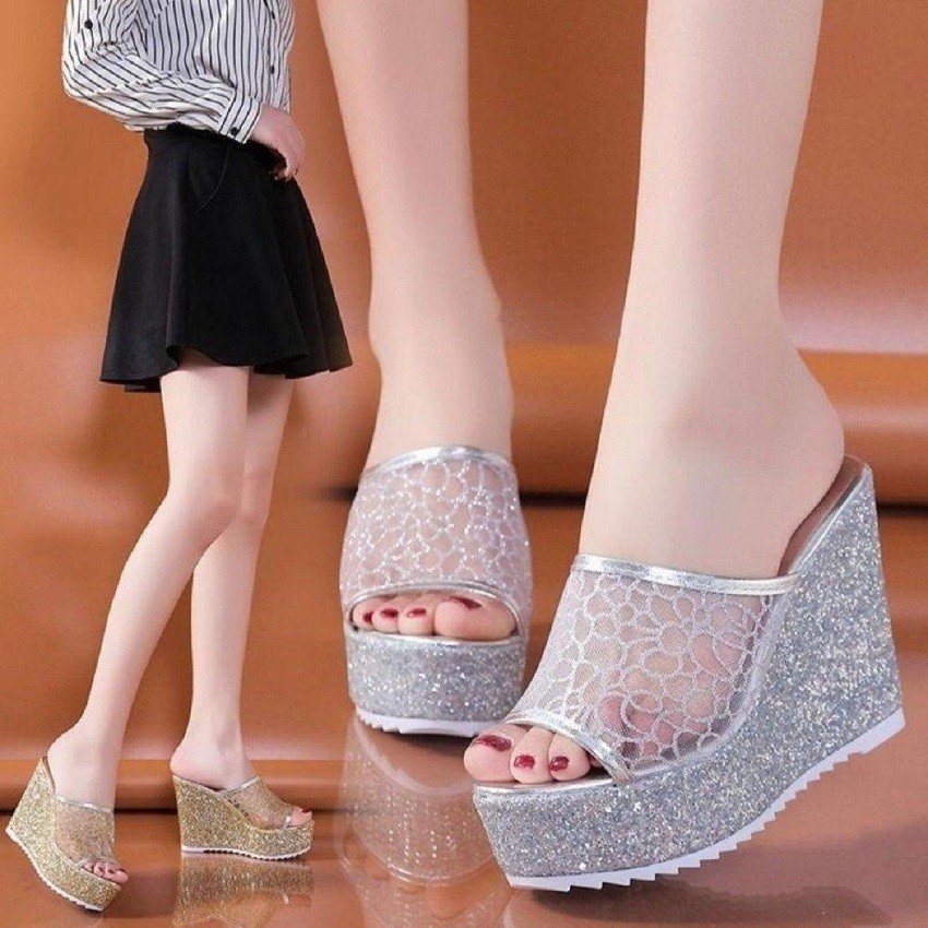 Dép xuồng quai ren cao 9 phân