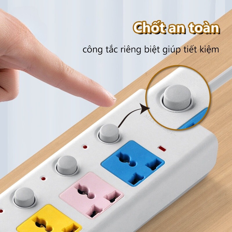 Ổ Cắm Điện Đa Năng 6 Cổng Tích Hợp Sạc USB 2 Cáp USB 3 Và 5M Dây Cáp Dày Chất Lượng Cao 100% Chính Hãng 2023 New