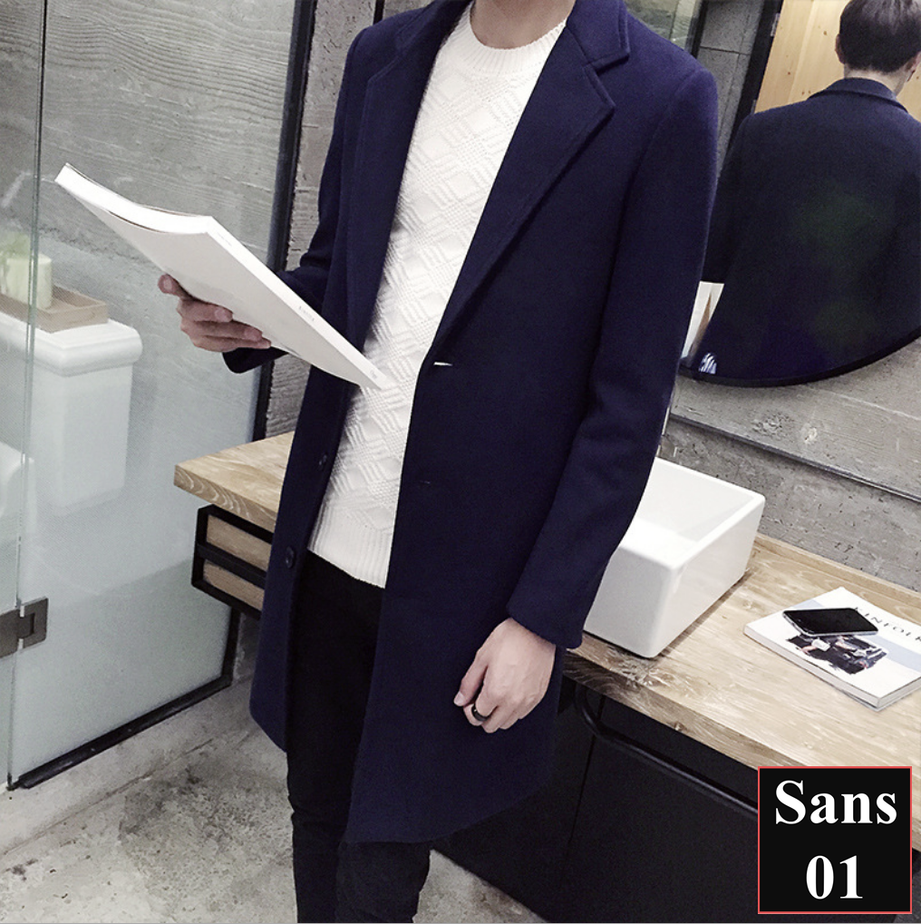 Áo măng tô nam dáng dài Sans01 khoác dạ hàn quốc blazer mangto giá rẻ đen xanh vàng size S M L XL bigsize 2XL 3XL 4XL 5XL trech coat men