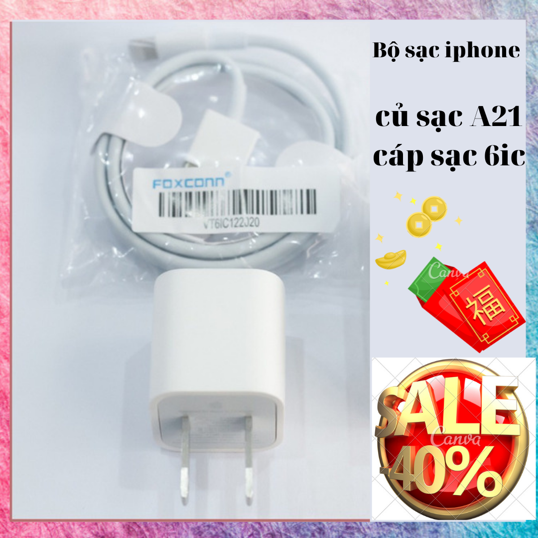 Bộ sạc iphone Củ sạc A21 + cáp 6ic hai đầu bọc thép siêu bền dùng cho iphone 5/6/7/8/X