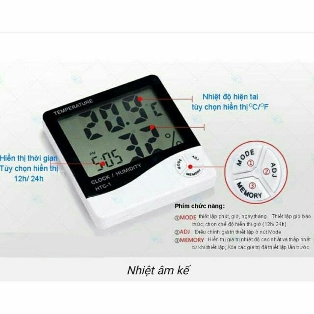 Máy Đo Nhiệt Độ & Độ Ẩm Màn LCD Có Sẵn Pin