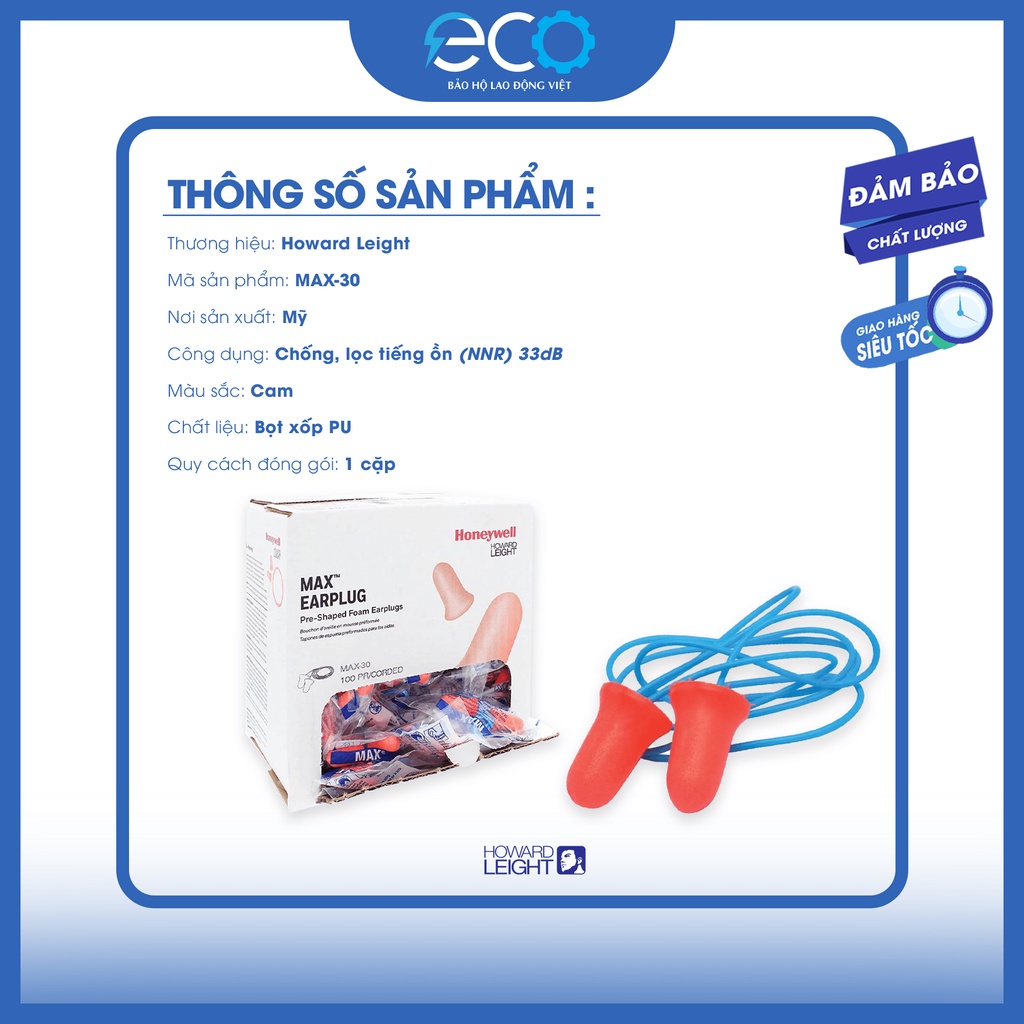 Nút Tai Chống Ồn Kèm Dây Howard Leight MAX-30P