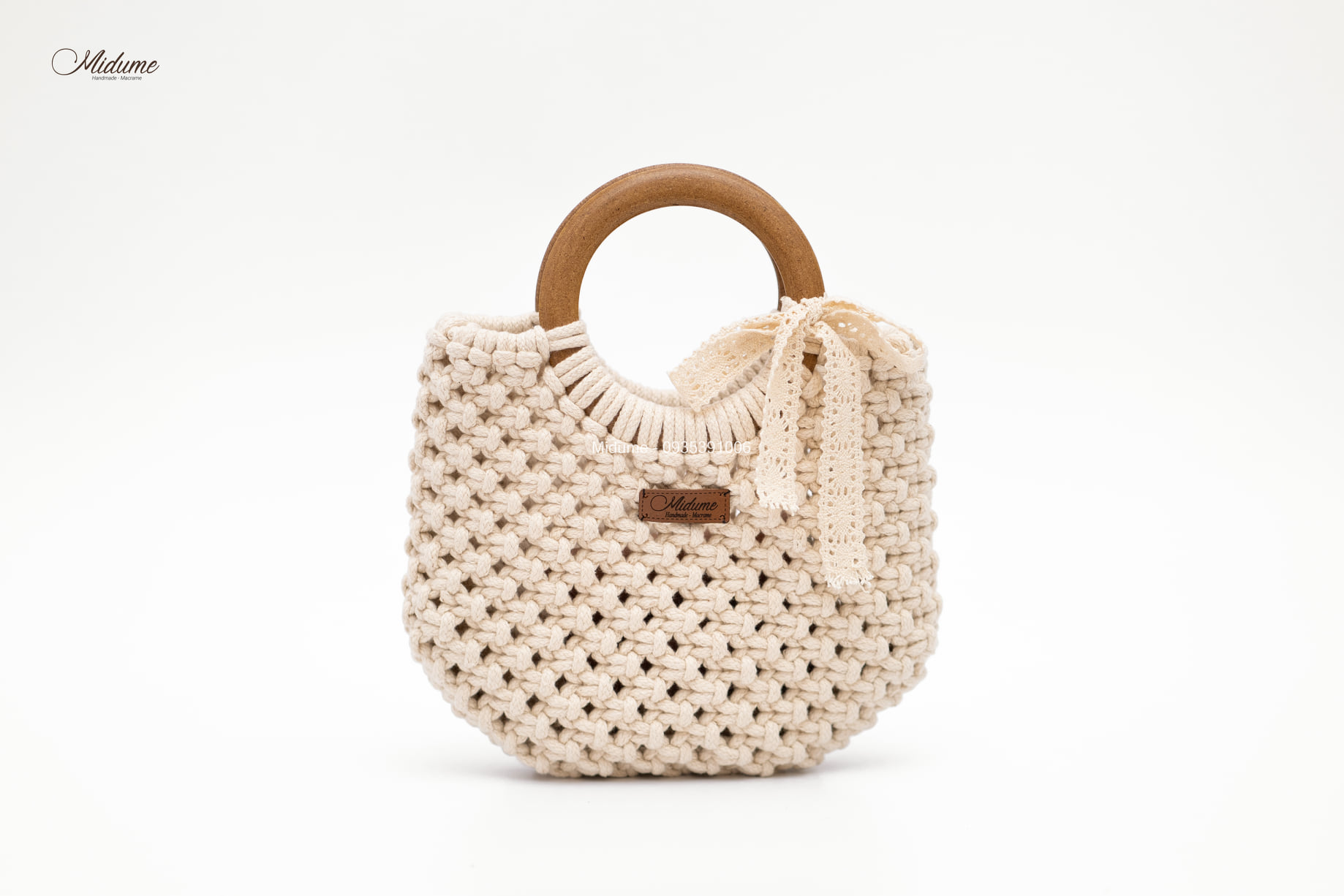 Cặp quai gỗ làm túi xách Macrame