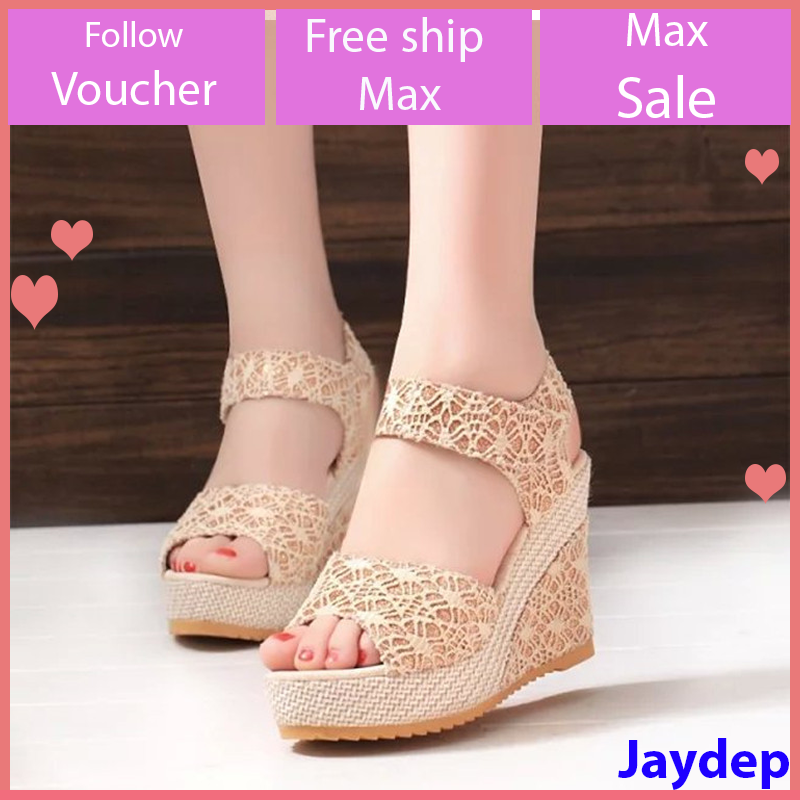 Sandal nữ đế xuồng phối ren màu vàng 9 phân đủ sizefull book (Có Ảnh thật) V68