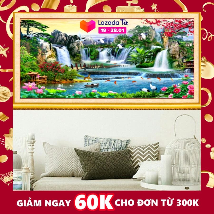 Tranh thêu chữ thập Phong cảnh lưu thủy sinh tài LV3317 - tự thêu