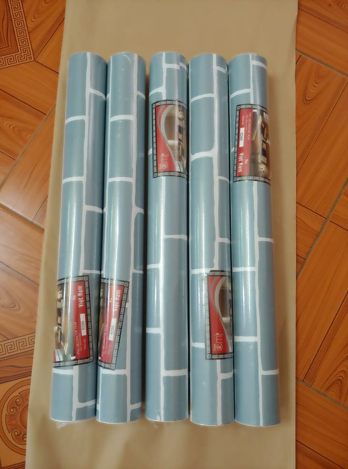 Giấy dán tường Giả gạch màu xanh ( cuộn dài 10m khổ rộng 45cm, giấy có keo sẵn)