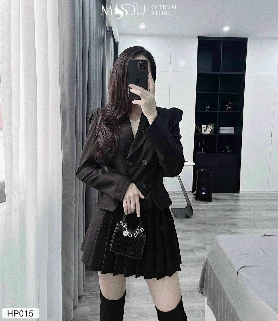 Sét áo vest kẻ + chân váy xếp ly mẫu mới hót DX