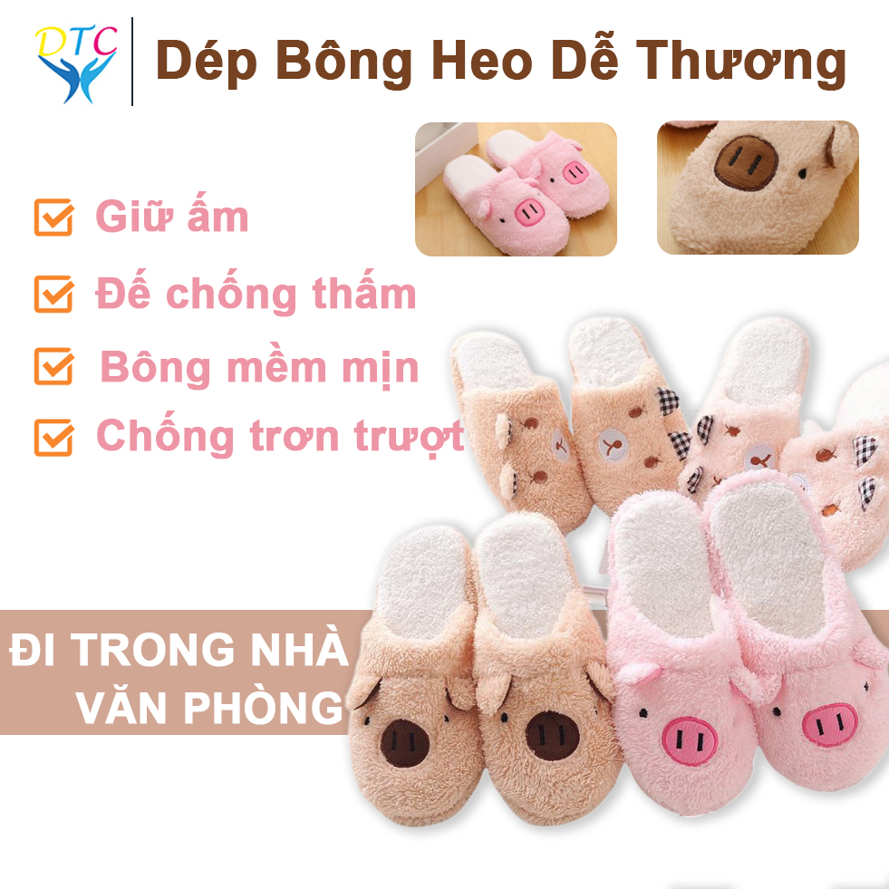 Dép bông heo đi trong nhà, dép bông ulzang dễ thương cực êm, chống trơn cao cấp, dép bông đi trong nhà hình heo, dép lông nữ mang trong nhà siêu ấm, chống trơn, lông mềm mượt mùa đông
