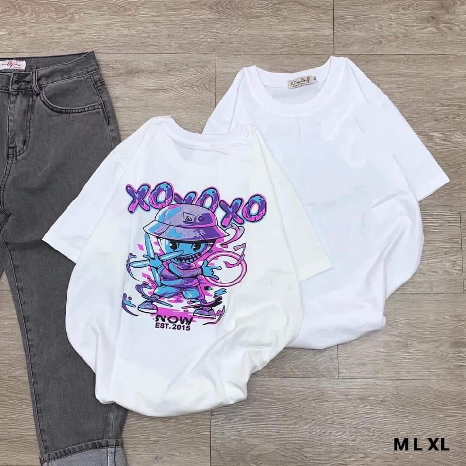 [HCM]Áo thun nữ form rộng Hàn Quốc in hình XOXOXO dễ thương vải dày mịn mát