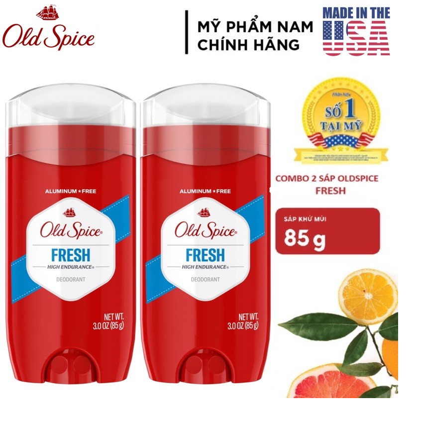 [USA] Combo 2 lăn sáp khử mùi nam Old Spice Fresh 85g Đỏ (sáp xanh trong) High Endurance - Mỹ