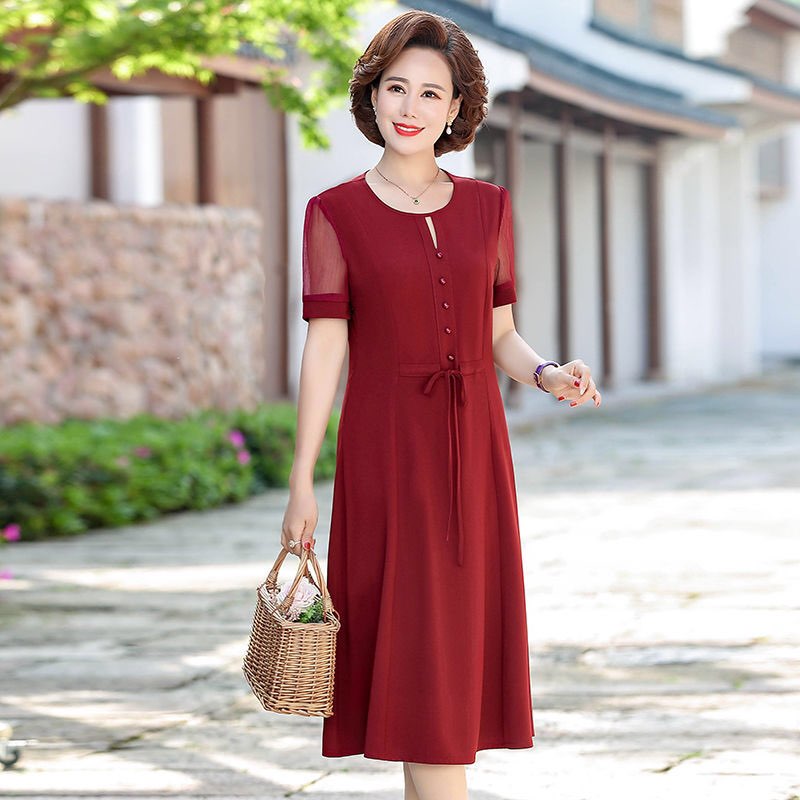 Loose dress, middle-aged dress, soft and smooth silk chiffon, luxurious and fashionable shape, Delicate design to each seam, soft material. Lz01684