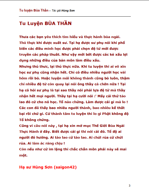 Sách Tu Luyện Bùa Thần Hạ Sư HÙNG SƠN