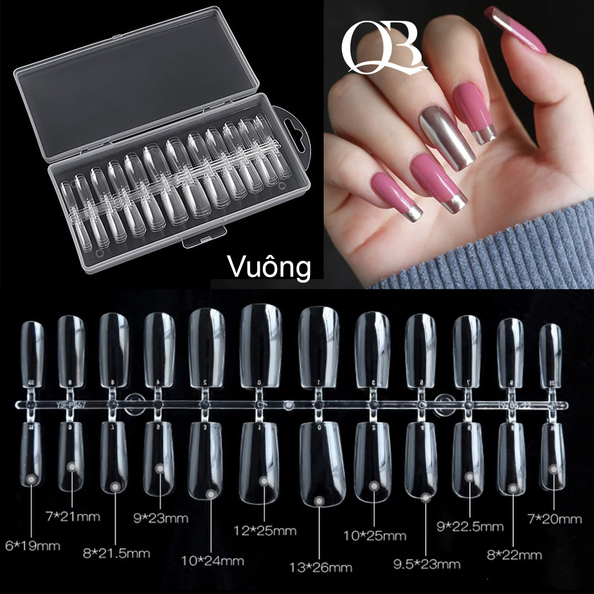 Móng Giả Trong Suốt Siêu Dẻo Hộp 240 Móng Úp Đủ Cỡ Form Hạnh Nhân Form Thang Form Vuông Form Nhọn Tròn