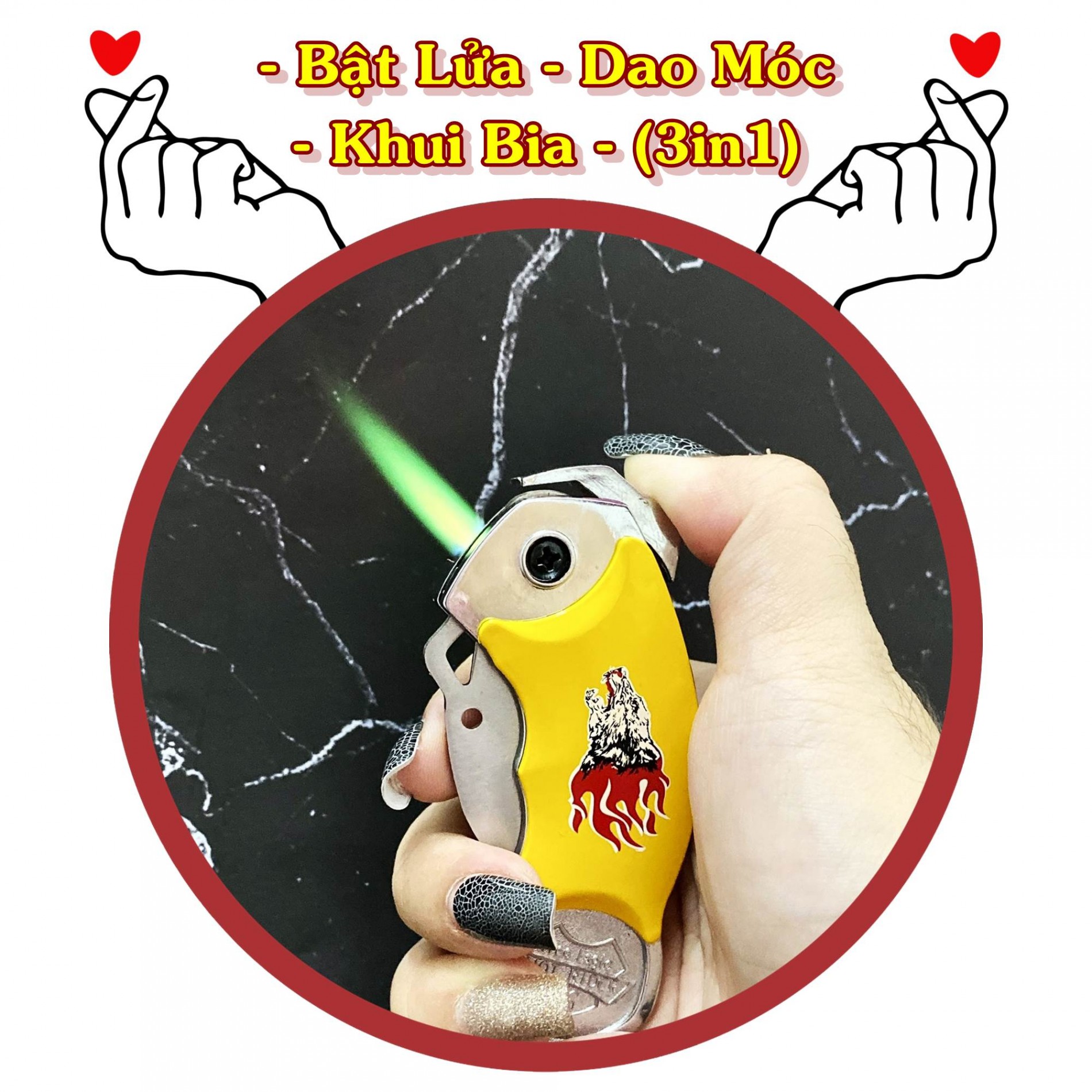 Bật Lửa Khè - Khui Bia 3IN1 (Kim Loại) - (Xài Gas)