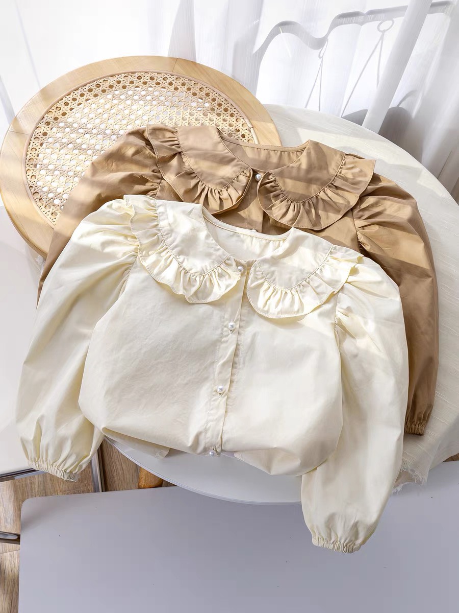 Áo sơ mi bé gái V5 chất lụa cúc ngọc size đại 14 - 45kg