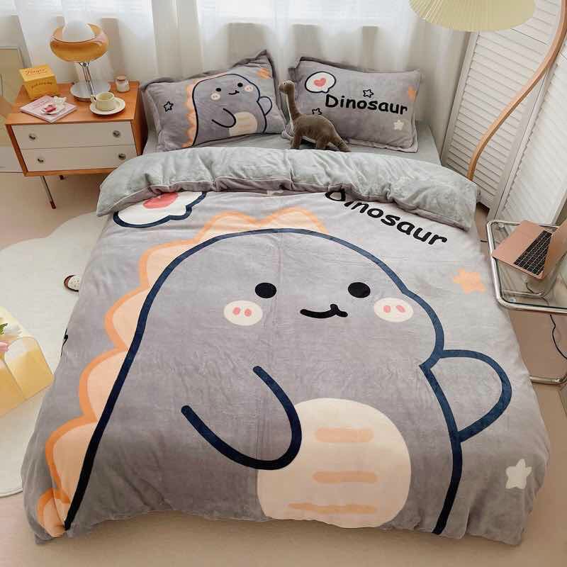 Bộ chăn ga gối nỉ nhung siêu êm ái-ấm áp.mẫu chăn ga gối gia đình. mẫu em bé cam kẻ. quà tặng ý nghĩa cho bé yêu giấc ngủ ngon. evex shop