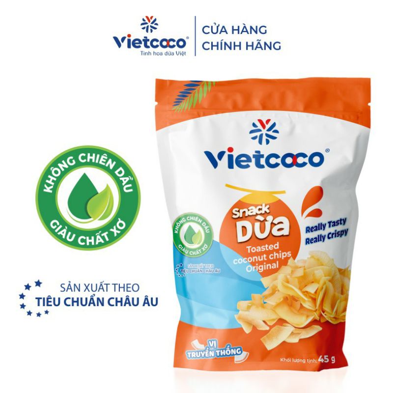 Snack Dừa sấy giòn túi 45g thương hiệu Vietcoco