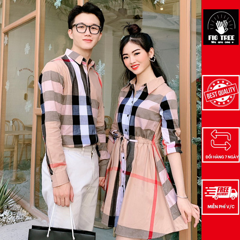 Áo sơ mi nam váy nữ bbr cho cặp đôi siêu đẹp xuống phố
