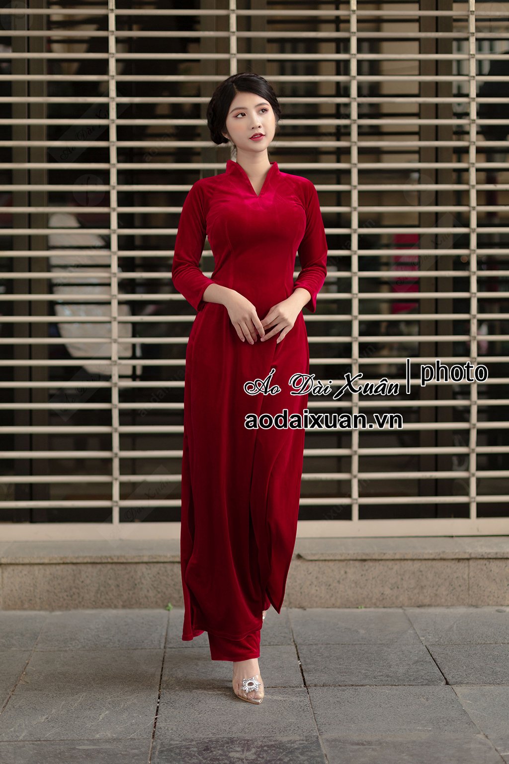 Áo dài nhung đỏ cách tân - 201208