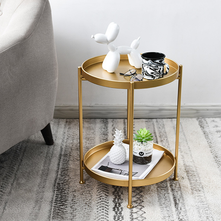 Bàn trà cạnh sofa, bàn trà phụ 2 tầng, bàn trà dễ di chuyển cho mọi loại quán