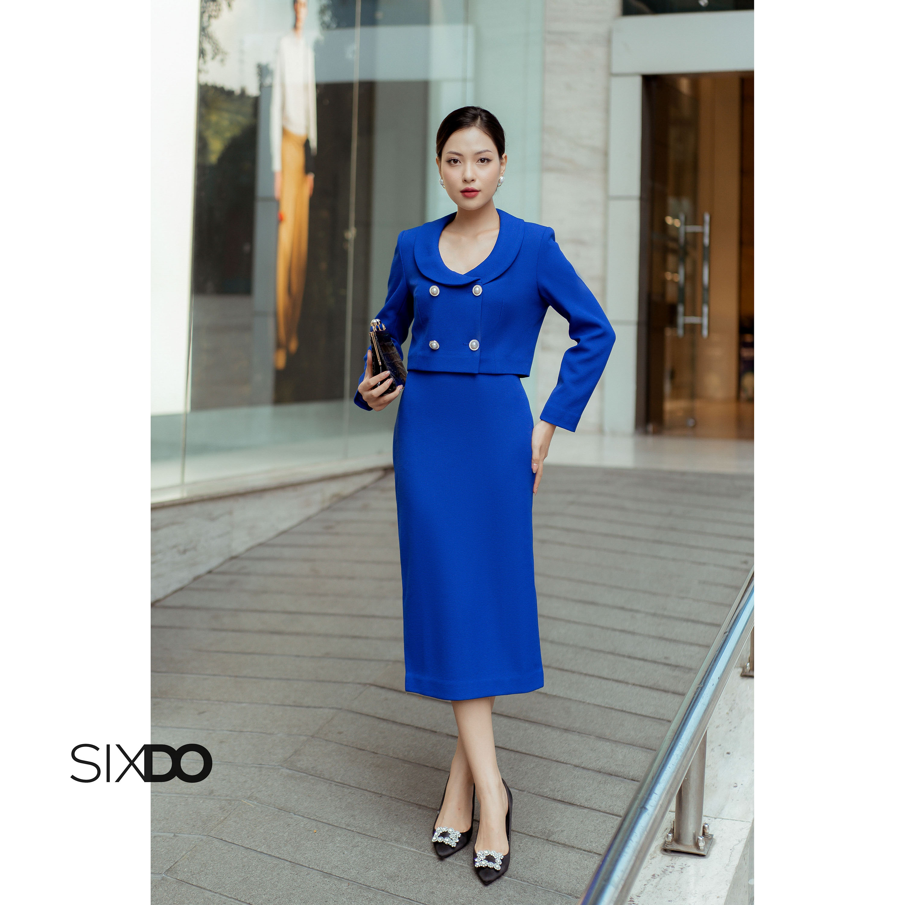 Áo vest nữ xanh cobalt dáng lửng SIXDO (Dark Cobalt Cropped Raw Vest)