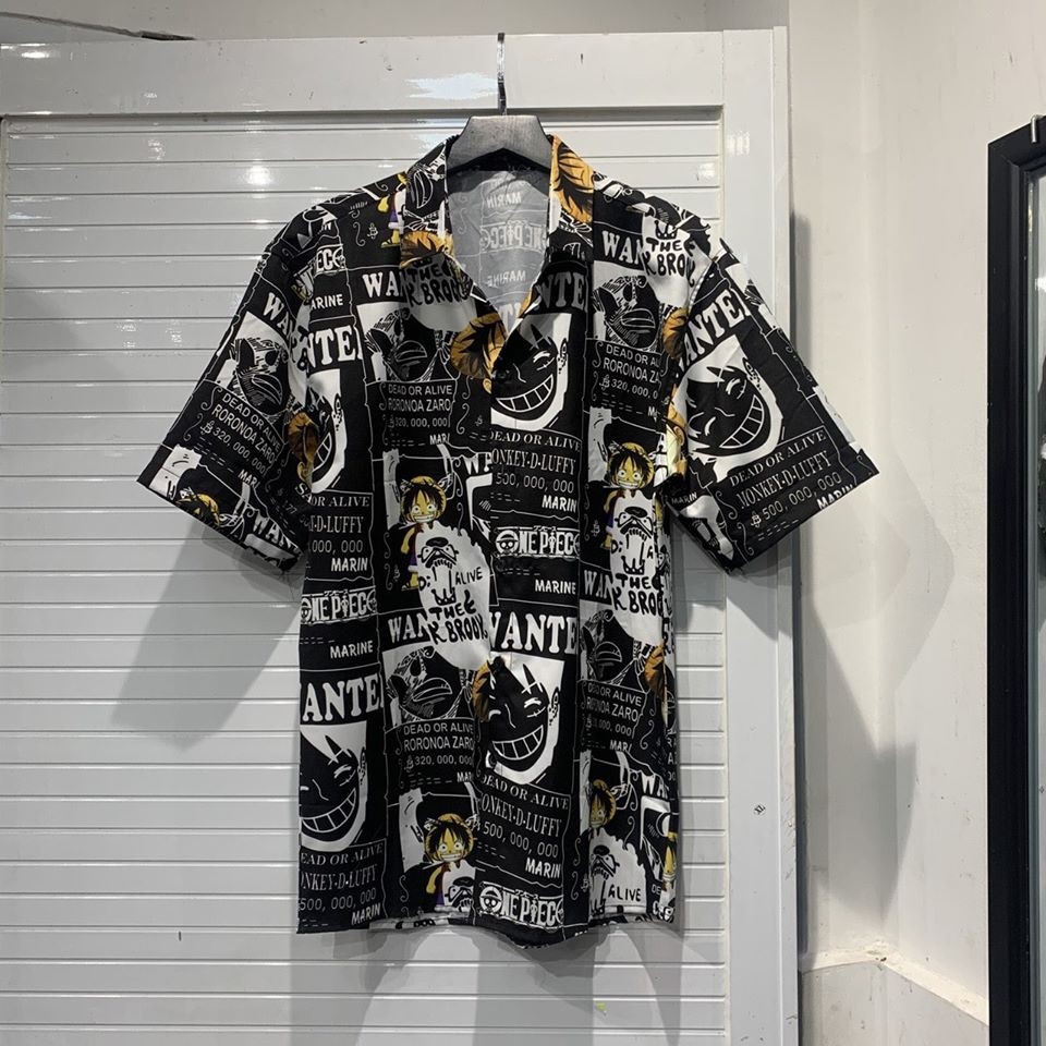 Áo sơ mi vải lụa không nhăn One Piece Luffy || Hany Shop