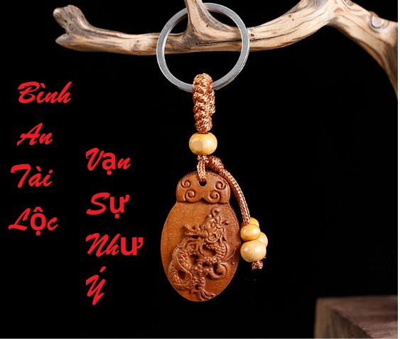 Móc khóa gỗ điêu khắc thủ công 12 con giáp 3D độc lạ