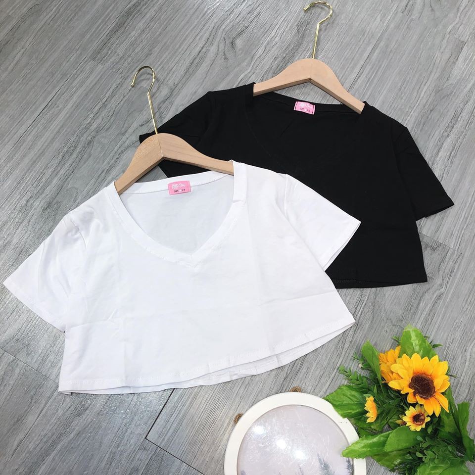 Áo crotop cộc tay FROM RỘNG, CỔ TIM dễ phối đồ