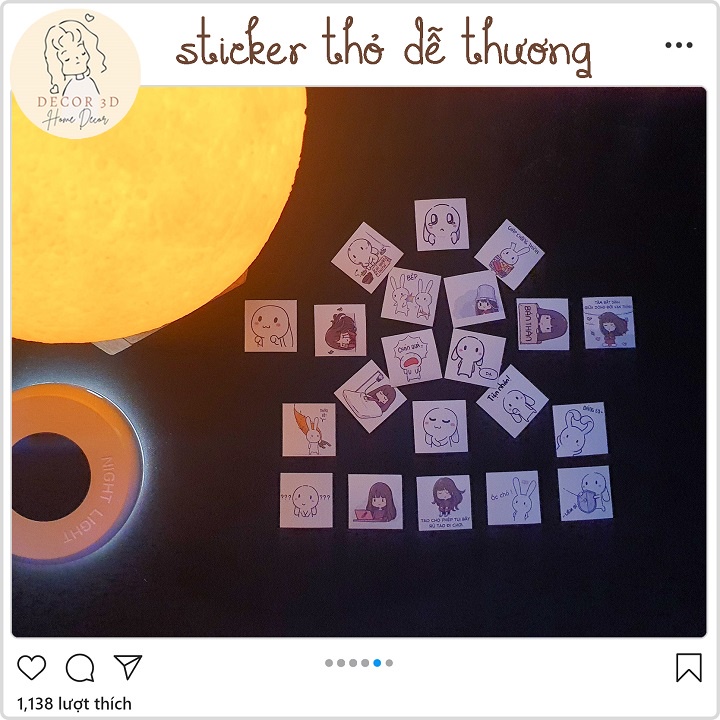Set 100 Sticker Miếng Dán Trang Trí Hình Thỏ và Xoxo Dễ Thương