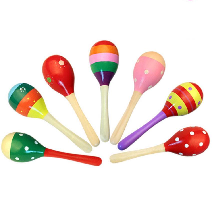 Lục lạc gỗ đầu tròn cho bé size 11cm và 19cm (Nhiều mẫu màu sinh động)