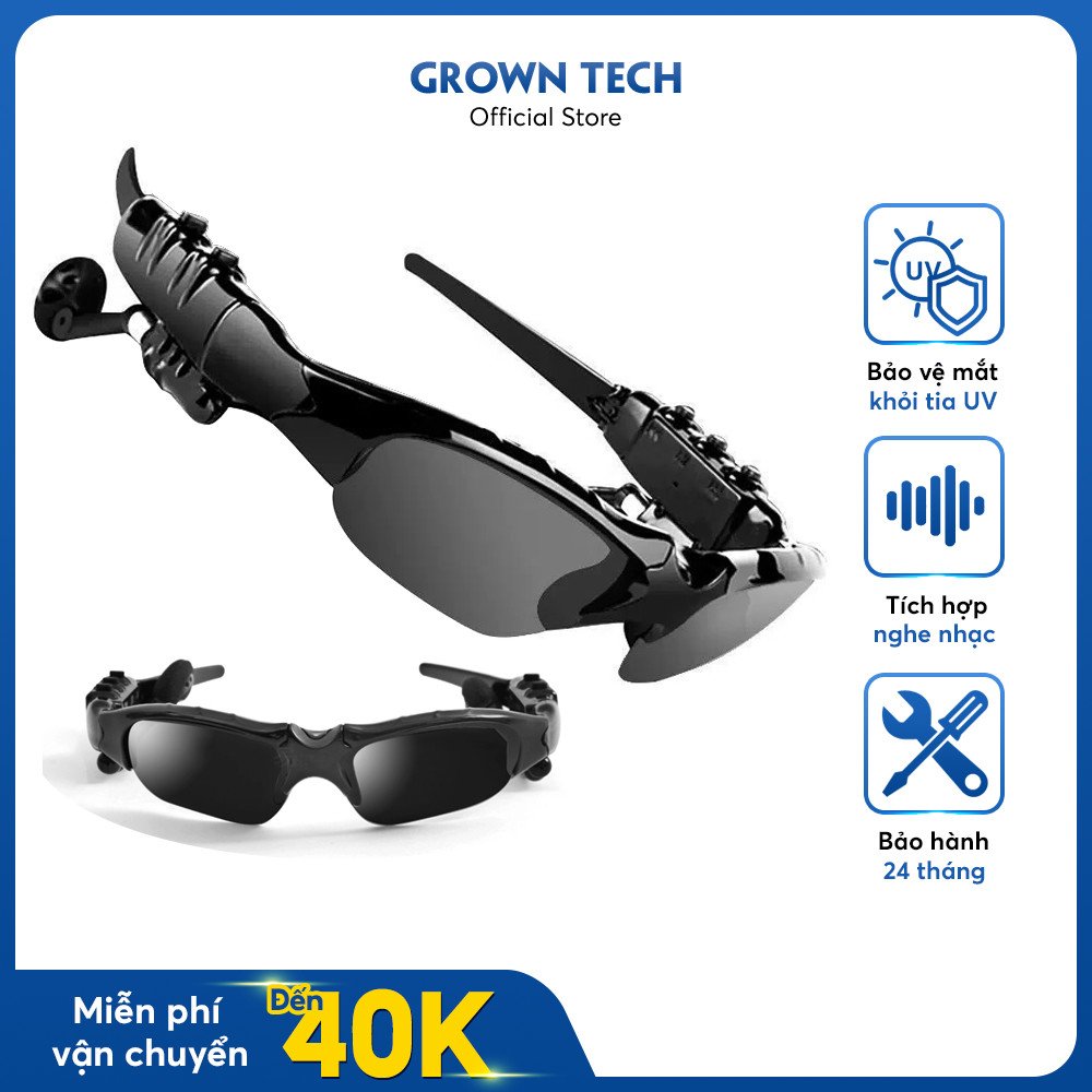 Tai Nghe Bluetooth Sport Dạng Mắt kính  GROWNTECH - V4.1, Mắt kính thông minh kết nối blutooth với điện thoại tiện lợi chống tia UV, khói bụi đi đường