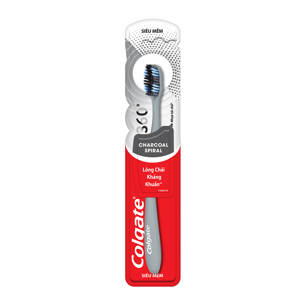 Bàn chải Colgate 360 than hoạt tính kháng vi khuẩn Charcoal Spiral lông chải xoắn kép