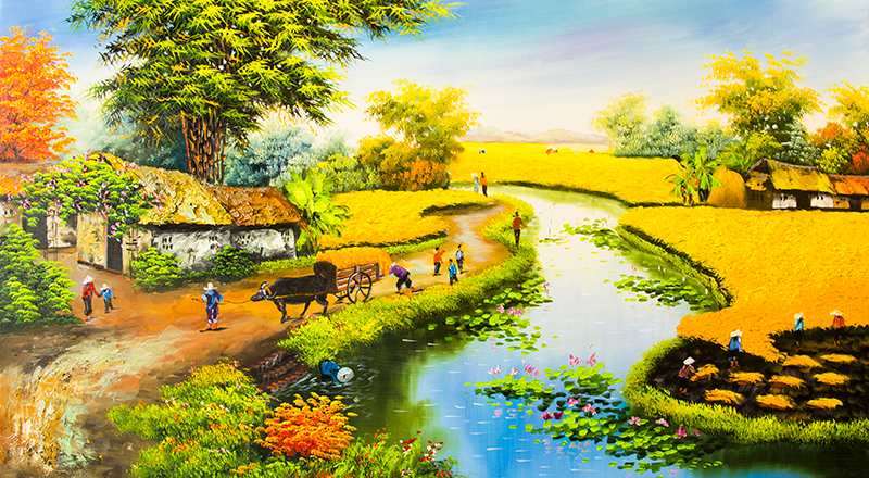 Tranh dán tường 3D đồng quê - nhiều mẫu tranh lựa chọn