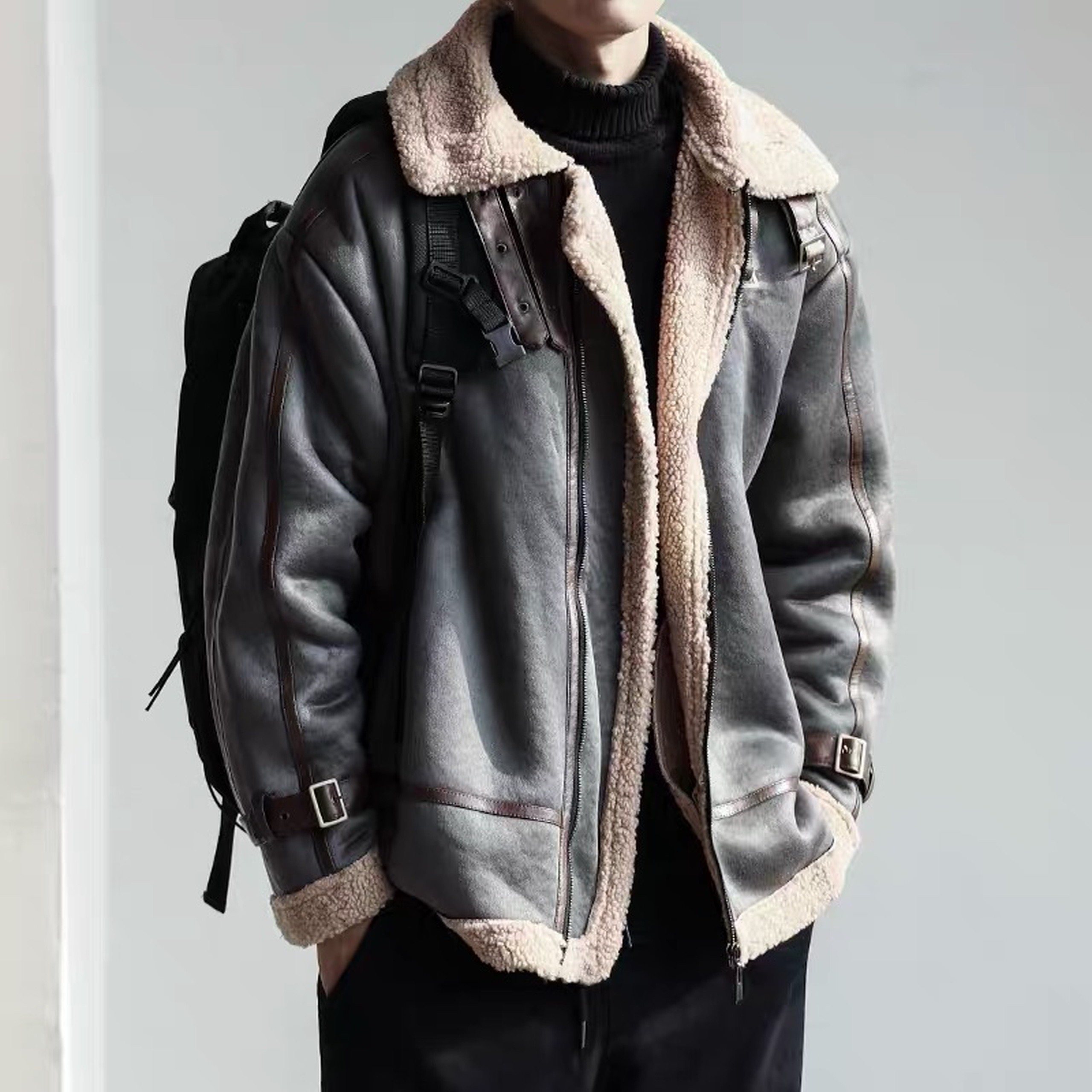 Áo khoác jacket da lộn lót lông cừu unisex- ĐANG SẴN